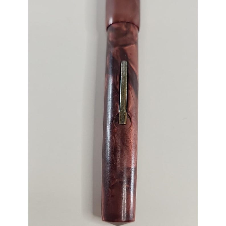 Vintage Red Marbled Jenson Celluloid Fountain Pen 5" image 3