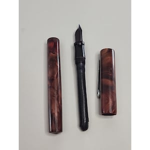 Vintage Red Marbled Jenson Celluloid Fountain Pen 5" image 9
