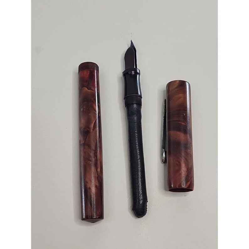 Vintage Red Marbled Jenson Celluloid Fountain Pen 5" image 9