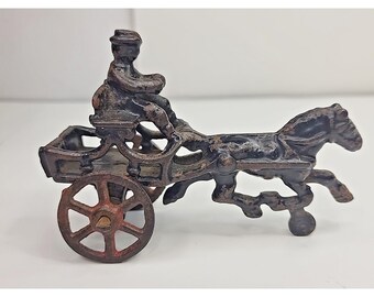 Vintage Cast Iron Carriage Wagon with Horse and Driver Country Farmhouse Decor