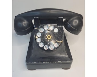 Telefono da scrivania Western Electric 302 con manopola rotante, vintage, nero, non funzionante, anni '30-'50.