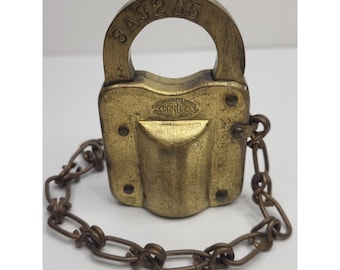 Candado Corbin de latón macizo con grillete y cadena, sin llave, estilo vintage 3A32 65