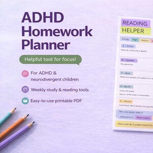 ADHD Homework Planner Neurodivergent Study Tool (Printable PDF)