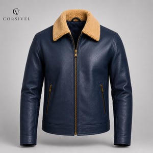 Rust Orange Distressed Leather Jacket with Espresso Shearling Collar, Mens Leather Jacket, Biker Leather Jacket, Gift For Him, Custom Jacket