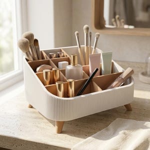 Organisateur de maquillage | Organisateur de cosmétiques | Rangement pour soins de la peau | Organisateur de coiffeuse | Porte-pinceaux de maquillage | Organisateur de beauté imprimé en 3D