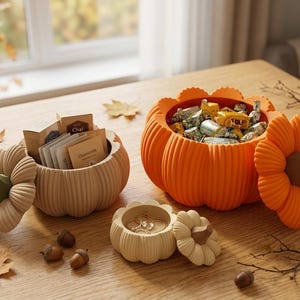 Boîte de rangement citrouille avec couvercle, décoration d'automne, décoration citrouille d'automne, bol à bonbons, décoration d'Halloween, décoration de Thanksgiving, impression 3D