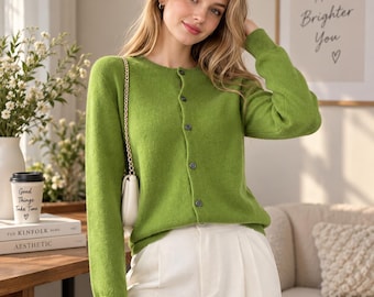 Merino Wool Cardigan Women, O Neck Button Sweater, Soft Lightweight Knit Top, Autumn Winter Cardigan, Casual Layering Sweater