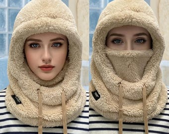 Fleece Balaclava Ski Mask, Windproof Thermal Face Cover, Motorcycle Cycling Neck Warmer, Adjustable Winter Hood, Full Face Mask Unisex