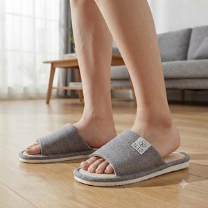 Linen Slippers for Men & Women, Breathable Open Toe House Shoes, Non-Slip Summer Footwear, Comfortable Spring Autumn Indoor Mules