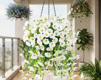 Kunstmatige hangplant met winde, neppe viooltjes, UV-bestendige wanddecoratie, geschikt voor huis, tuin, bruiloft en buitendecoratie, veelzijdig.