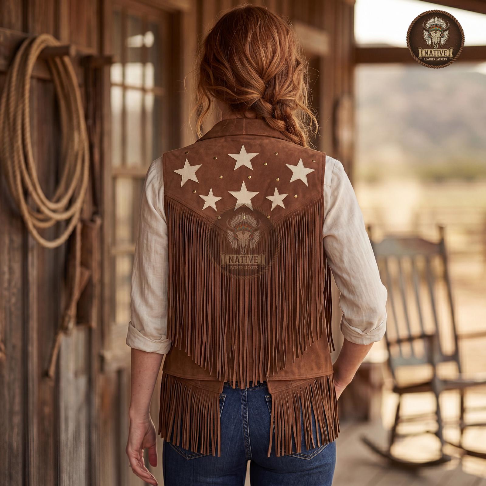 western style tassel brown suede vest mini dress Women's Coffee Brown Suede Fringe Trim Sleeveless Crop Vest 5XL