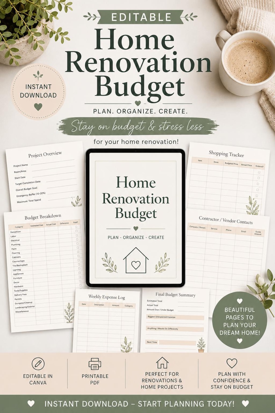 Home Renovation Budget Planner - Etsy