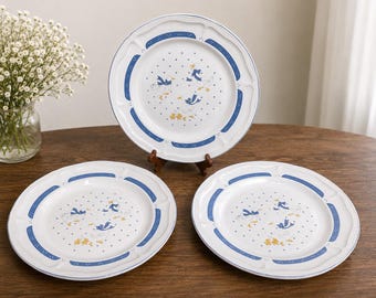 Vintage Country Goose Dinner Plate – Home Style Stoneware Farmhouse Blue Goose Plate Cottagecore Kitchen Decor
