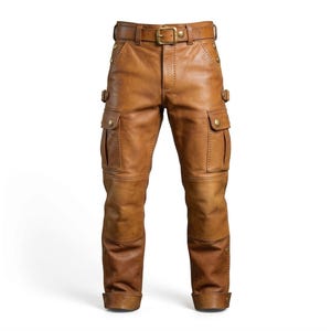 Handcrafted Men's Tan Leather Utility Cargo Pants - Premium Full Grain Leather Workwear Trousers - Custom Fit Multi-Pocket Trousers for Men