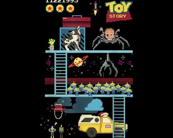 Toy Story 8-Bit Video Game Scene – Retro Pixel Arcade PNG (Instant Download)