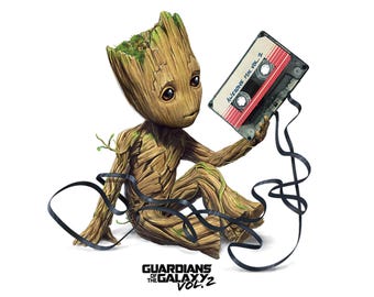 Guardiani della Galassia Vol. 2 Ritratto di Groot con nastro adesivo – Simpatico eroe retrò PNG (Download immediato)