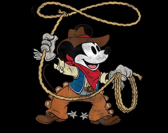 Mickey Mouse Cowboy Costume Western Vintage Look – Retro Cowboy Graphic PNG (Instant Download)
