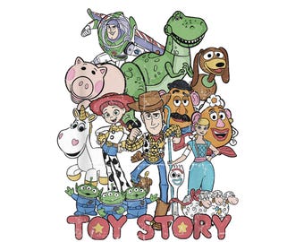 Toy Story All Stars Distressed Group Shot – Vintage Toy Squad PNG (Instant Download)