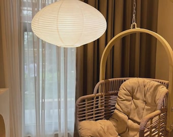 40cm Oval Paper Pendant Lamp Shade, Minimalist Foldable Hanging Lantern