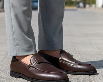 Handgefertigte Braune Leder Slip-On Anzug Schuhe für Männer | Büro-formale klassische elegante Schuhe