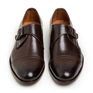 Handmade Genuine Brown Leather Monk Strap Shoes for Men | Formal Dress Shoes