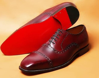 Handgefertigte Leder Oxford Schuhe | Burgund Cap Toe Kleid Schuhe für Männer