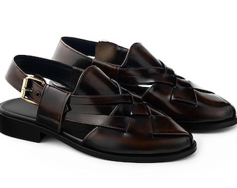 Handmade Leather Peshawari Chappal for Men | Traditional Kaptan Style Sandals Footwear