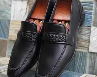 Richelieu en cuir noir fait main pour homme | Robe habillée Mocassins Chaussures classiques élégantes