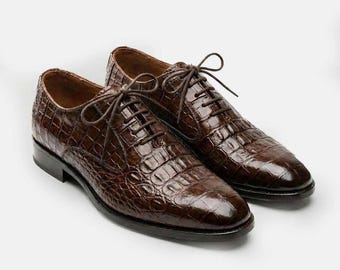 Handgefertigte Braune Leder Oxford Schuhe für Herren | Exotische formale elegante Trachtenschuhe