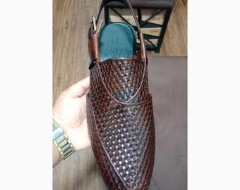 Handwoven brown Peshawari sandals, braided leather, classic buckle