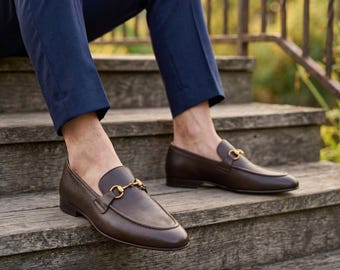 Handmade Brown Leather Horsebit Loafers | Luxury Slip-On Dress Shoes