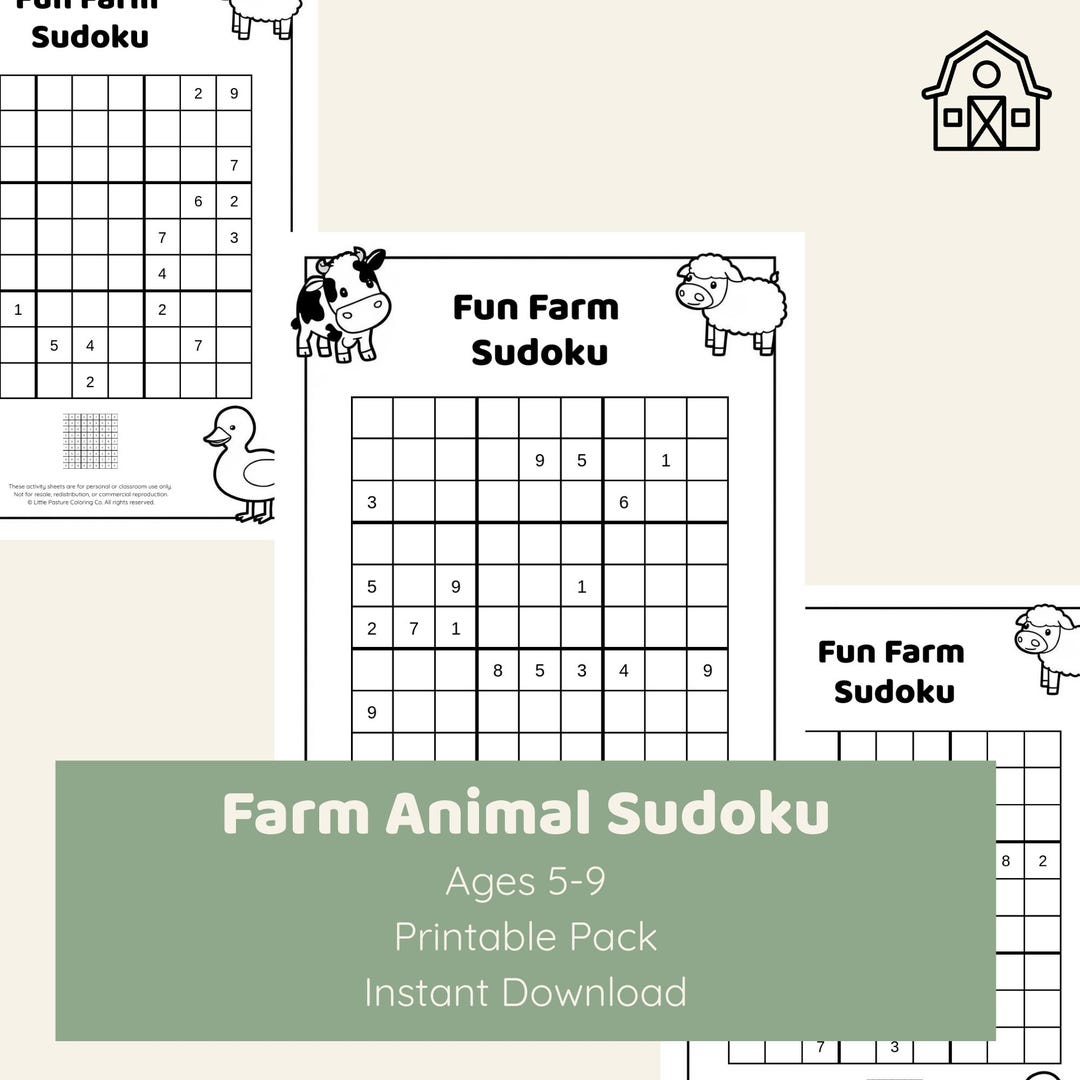 Fun Farm Sudoku Puzzles | 10 Logic Brain Teaser Worksheets (PDF ...