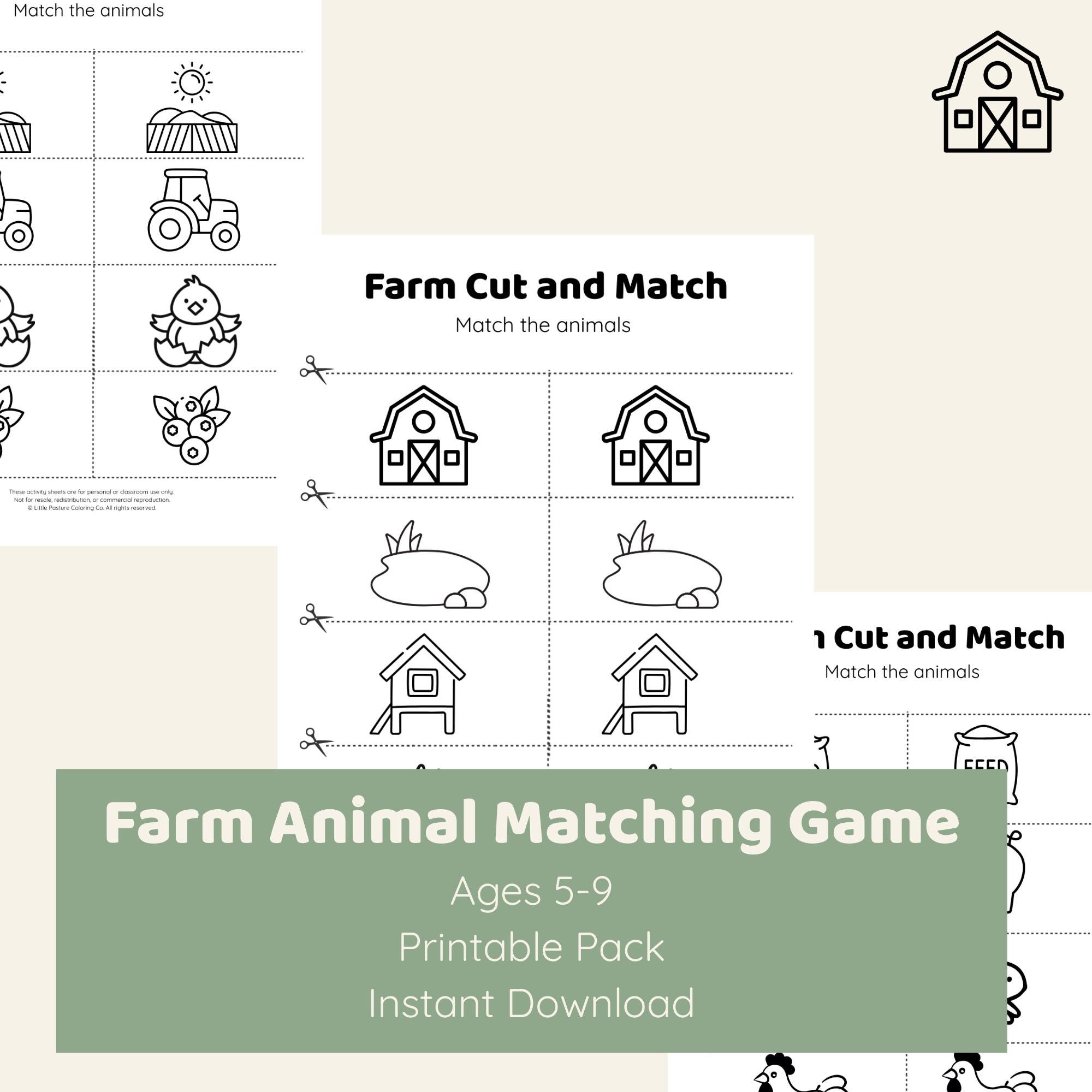 Farm Animal Cut and Match Printable Game | Toddler Learning Activity ...