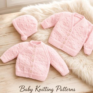 Baby  Cardigan Bonnet Knitting Pattern (Newborn-3 Months), PDF Download