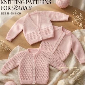 Vintage Baby Cardigan Knitting Pattern PDF, Baby Jacket Pattern, 18-20 Inch Baby Knitwear, Instant Download