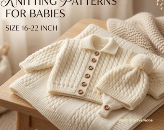 Conjunto de patrones de punto vintage para bebé: chaqueta, gorro y manta (descarga en PDF).