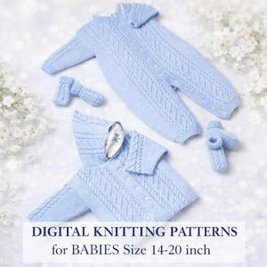 Alles-in-één kabelgebreide baby, jas, slofjes en wanten (digitale download)