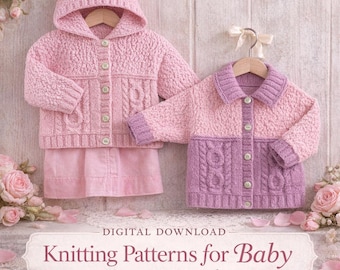 Baby Strickmuster PDF - Cardigan mit Kapuze Set (Digitaler Download)