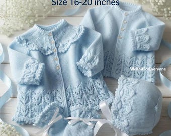 Baby Knitting Pattern PDF, Lace Cardigan Set, Bonnet, Booties, Sweater (Digital Download)