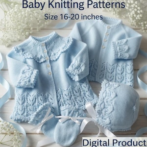 Baby Strickmuster PDF, Lace Cardigan Set, Bonnet, Booties, Sweater (Digitaler Download)