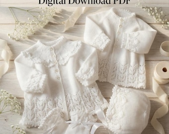 Baby Strickmuster PDF, Lace Cardigan, Booties, Bonnet (Digitaler Download)