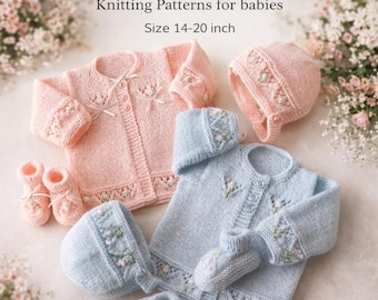Neugeborenen Strickmuster Set, Cardigan Mütze Booties, Baby Outfit (Digitaler Download)