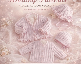 Baby Strickmuster Set, Cardigan Mütze, Lace Strick Outfits (Digitaler Download)