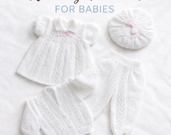 Baby Strickmuster Set PDF, Neugeborenes, Kleid Cardigan Hose Mütze (Größe 40-51 cm)