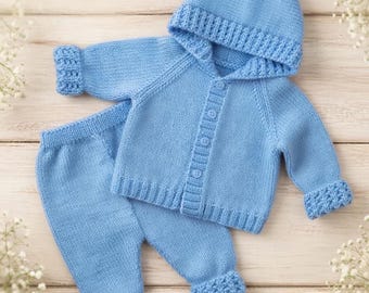 Baby Strickmuster Set PDF – Kapuzenjacke & Hose für Neugeborene bis 30-56 cm