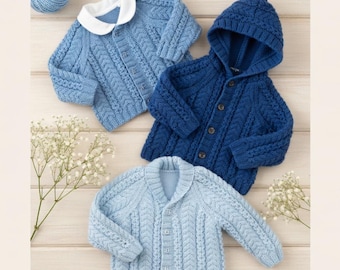 Strickanleitung für Babys Strickjacke mit Zopfmuster - Grössen 40-66cm (Digitaler Download)