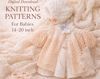 Vintage Baby Strickmuster Set - Kleid, Mütze, Stiefelchen und Mantel (digitaler Download)