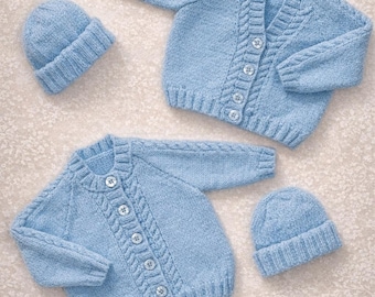 Baby Strickmuster Set | Strickjacke, Mützen Grössen Neugeborene-Kleinkind (PDF Download)