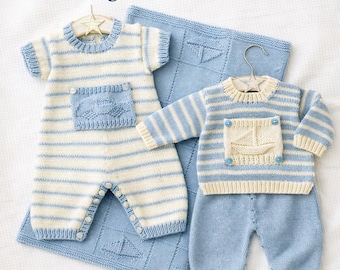 14-20 Inch Baby Strickmuster PDF - Pullover, Strampler & Hose Set - Sofort Download