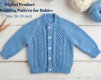 Baby Strickjacke PDF - Zopfmuster Pullover, 50-58cm, Instant Download